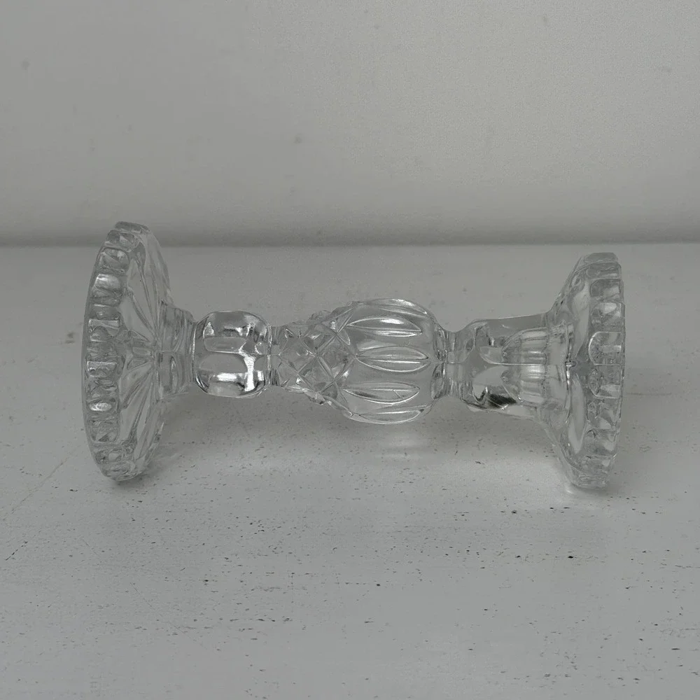 Candlestick Holders Clear Crystal Glass Set of 2‎ Elegant Faceted Design